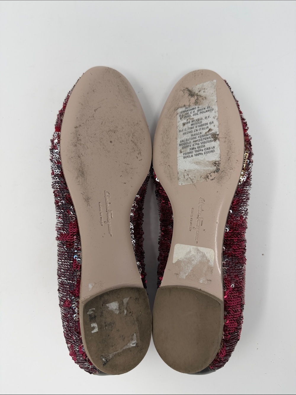 Salvatore Ferragamo Red and Silver Sequin Ballet Flats - Picture 5 of 5